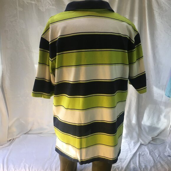 Nike Polo Shirt Men Sz L Short Sleeve Multicolor Striped 100% Cotton Blue Green - Picture 2 of 13